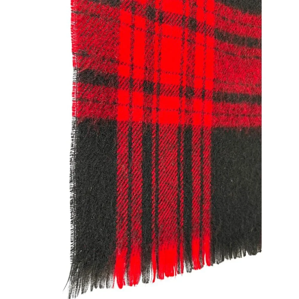 Polo By Ralph Lauren Scarf Red Black Plaid Cashmere Fringe Edges Pony Logo USA